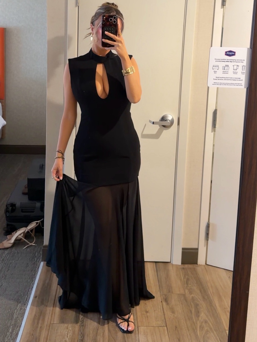 House of CB Black High-Low Sheer Panel Evening Gown - Picture 4 of 5